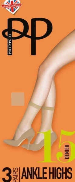 Tights & Socks|Tights & Socks*Pretty Polly Everyday 15 Denier Smooth Knit Ankle Highs 3 Pair Pack - Beige