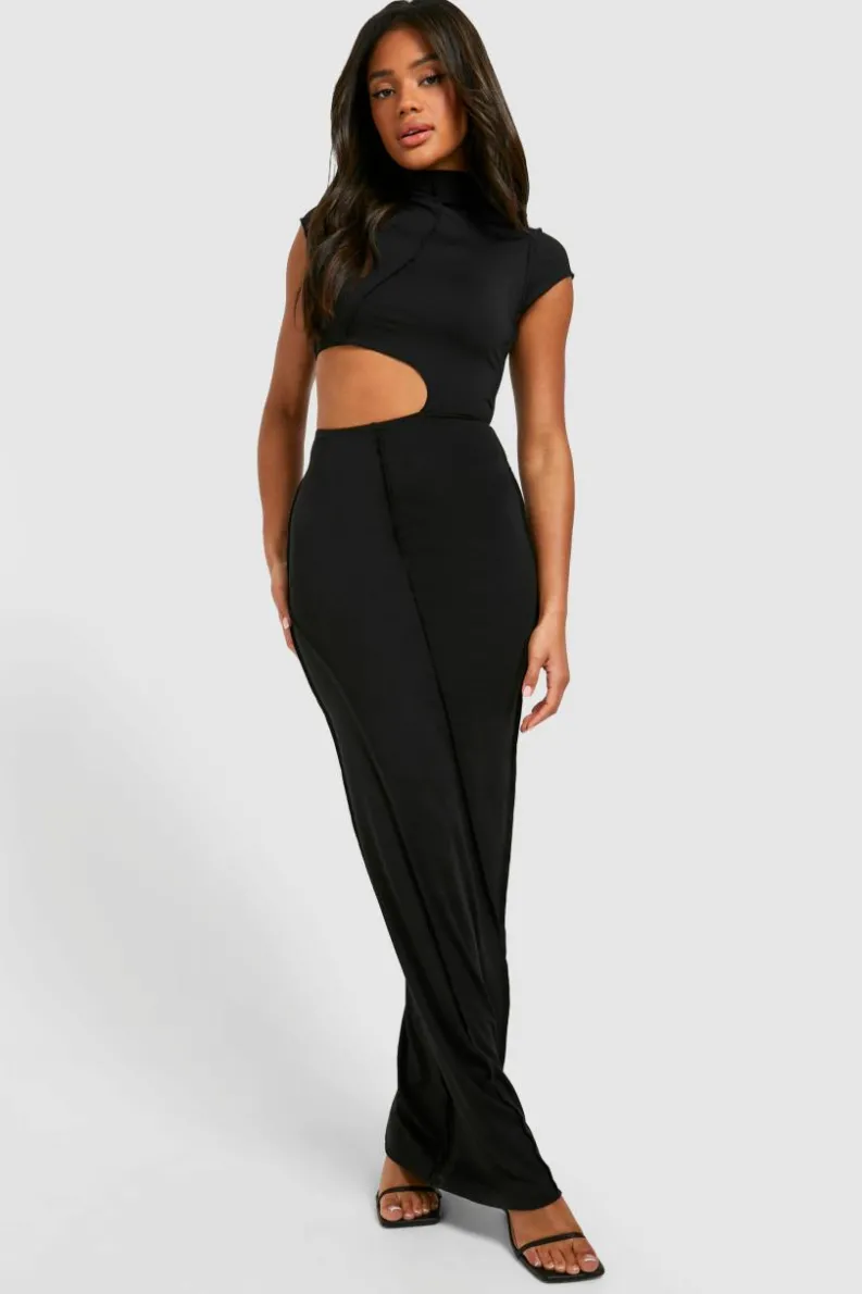 Maxi Dresses*boohoo Exposed Seam Cut Out Maxi Dress black