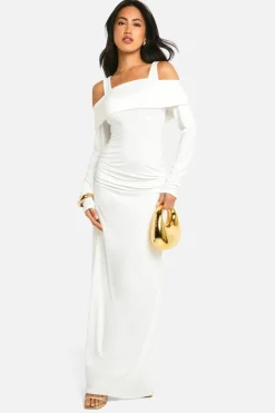 Maxi Dresses*boohoo Exposed Shoulder Bardot Long Sleeve Maxi Dress ivory