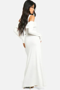 Maxi Dresses*boohoo Exposed Shoulder Bardot Long Sleeve Maxi Dress ivory