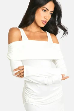 Maxi Dresses*boohoo Exposed Shoulder Bardot Long Sleeve Maxi Dress ivory