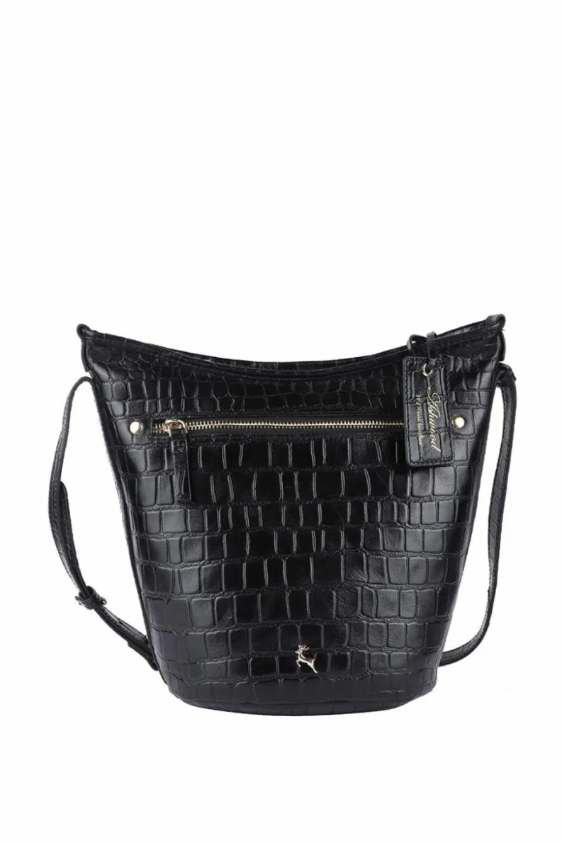 Shoulder Bags|Handbags*Ashwood Leather Expression' Croc Embossed Real Leather Shoulder Bag Black