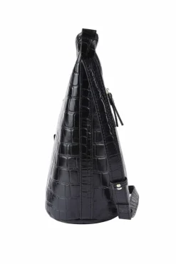 Shoulder Bags|Handbags*Ashwood Leather Expression' Croc Embossed Real Leather Shoulder Bag Black
