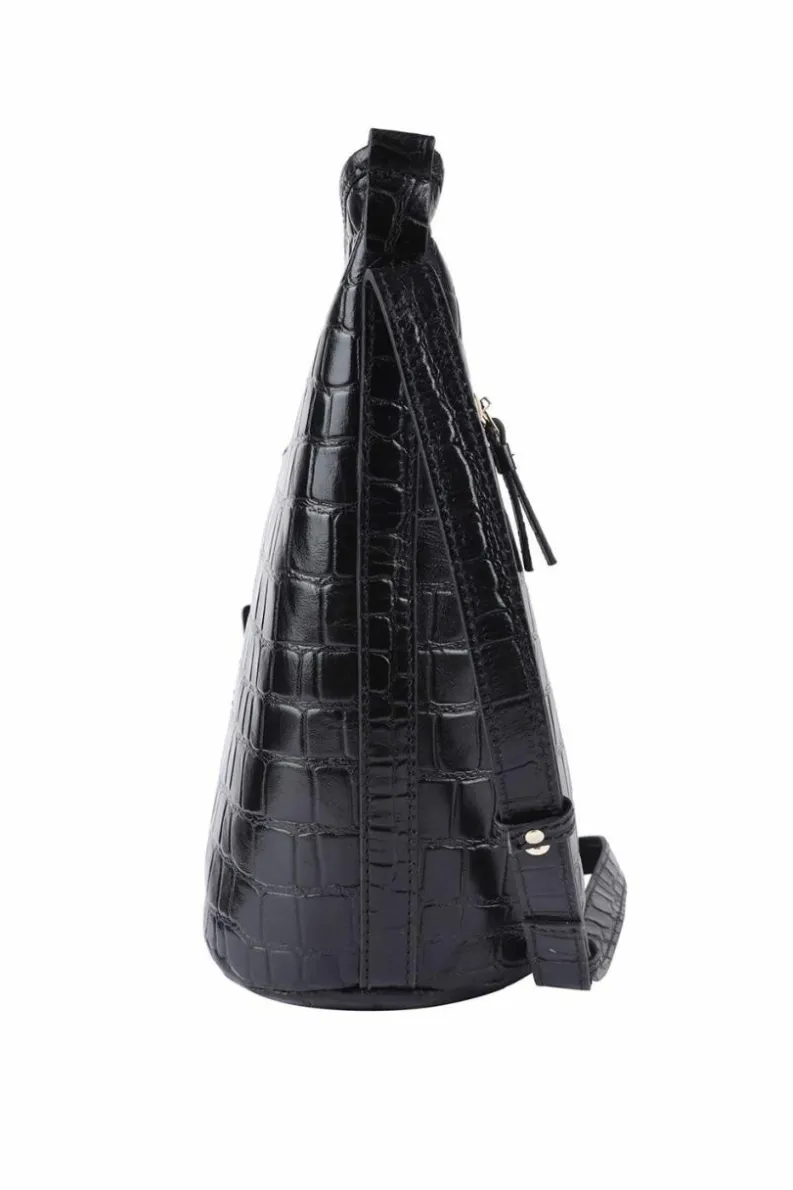 Shoulder Bags|Handbags*Ashwood Leather Expression' Croc Embossed Real Leather Shoulder Bag Black