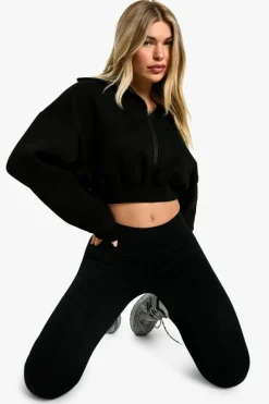 Sweatshirts|Hoodies & Sweatshirts*boohoo EXTREME COLLAR HALF ZIP CROPPED SWEATSHIRT black
