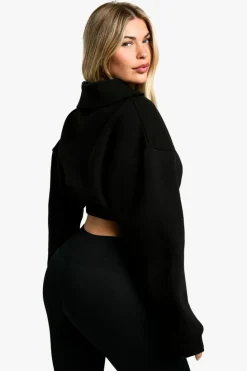 Sweatshirts|Hoodies & Sweatshirts*boohoo EXTREME COLLAR HALF ZIP CROPPED SWEATSHIRT black
