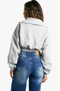 Sweatshirts|Hoodies & Sweatshirts*boohoo EXTREME COLLAR HALF ZIP CROPPED SWEATSHIRT ash grey