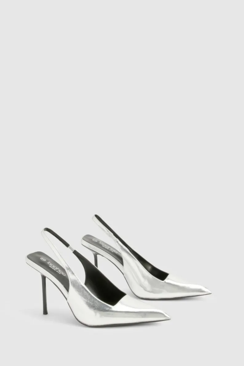 Heels*boohoo Extreme Pointed Slingback Court Shoes silver