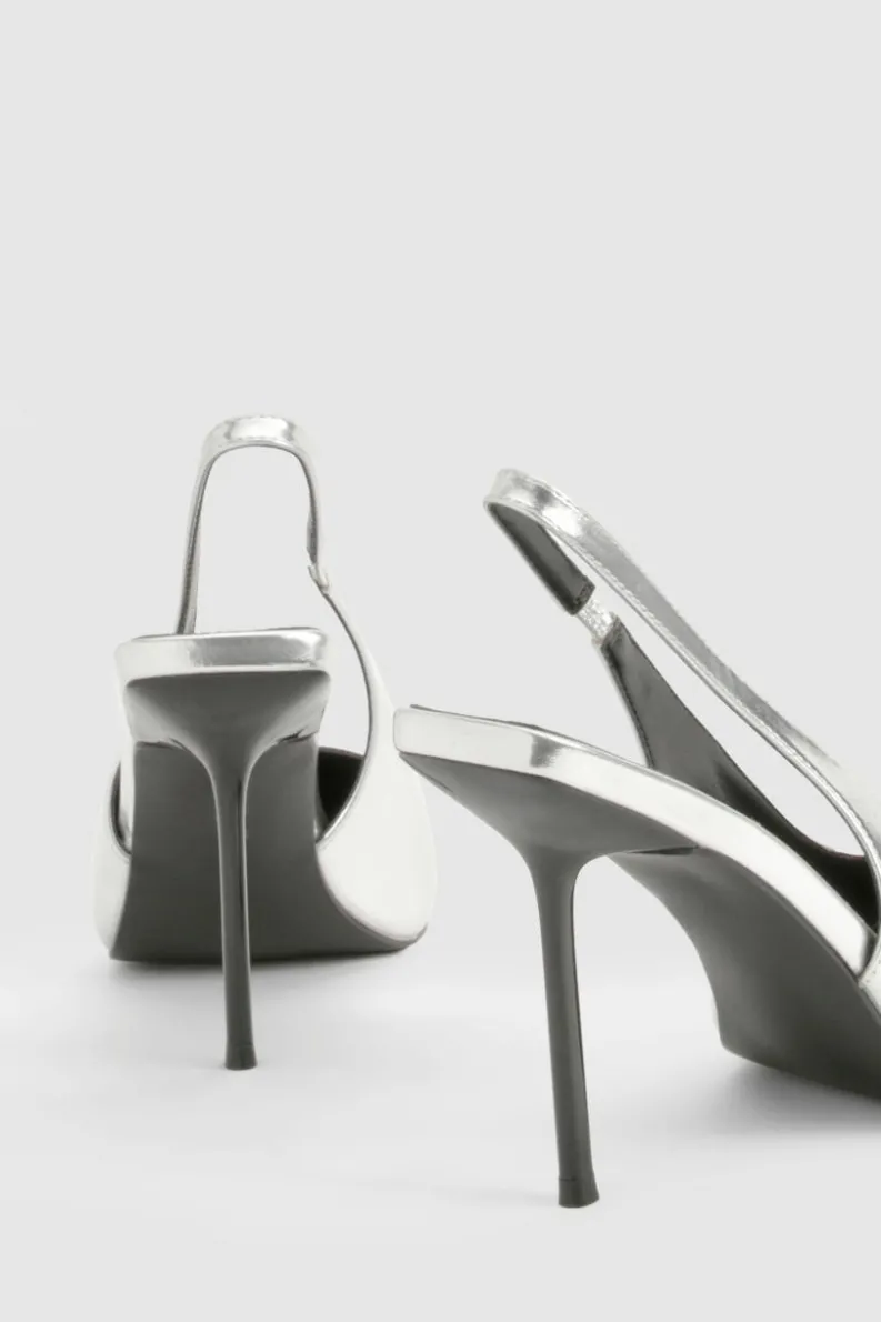 Heels*boohoo Extreme Pointed Slingback Court Shoes silver