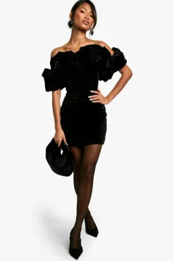 Mini Dresses*boohoo Extreme Ruffle Velvet Mini Dress black