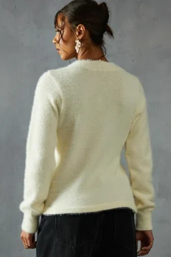Cardigans*MissPap Eyelash Knit Asymmetric Cardigan cream