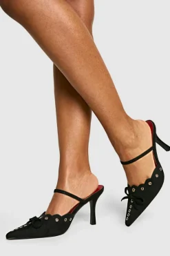 Heels*boohoo Eyelet Bow Stiletto Court Heels black