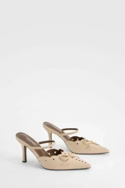 Heels*boohoo Eyelet Bow Stiletto Court Heels nude