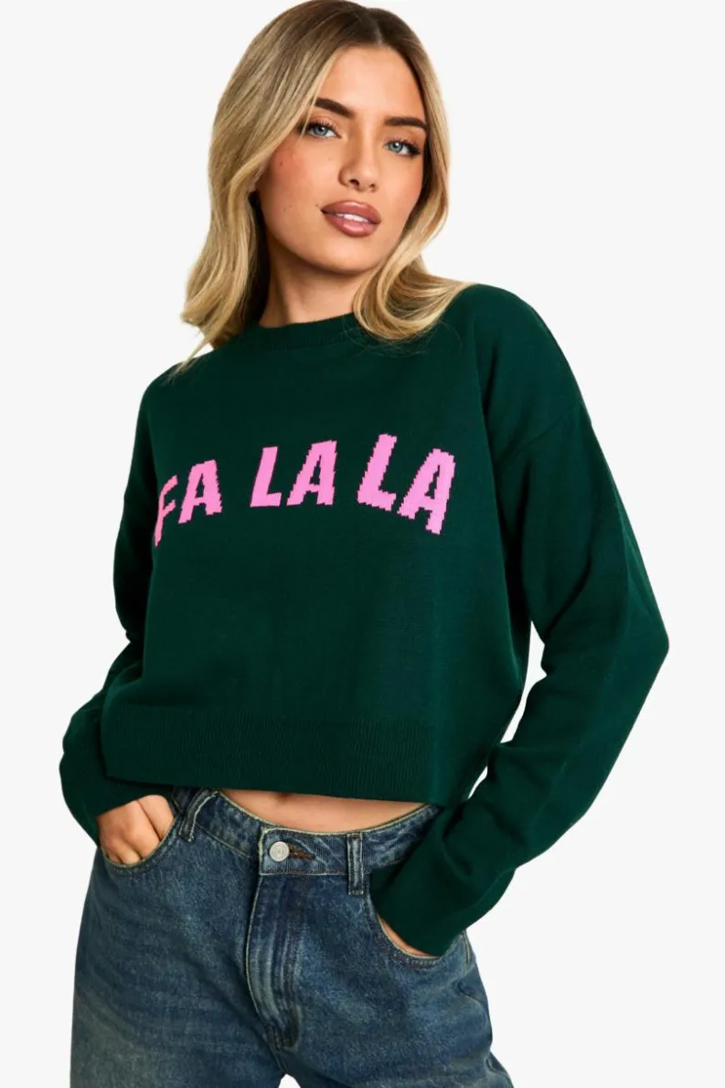 Jumpers*boohoo FA LA LA Crop Christmas Jumper green
