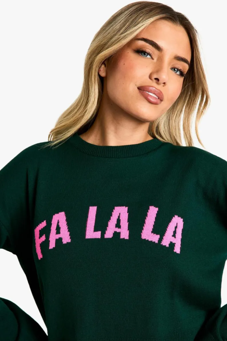 Jumpers*boohoo FA LA LA Crop Christmas Jumper green