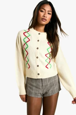 Cardigans|Up To 80% Off Winter Warmers*boohoo Fairisle Christmas Button Cardigan cream