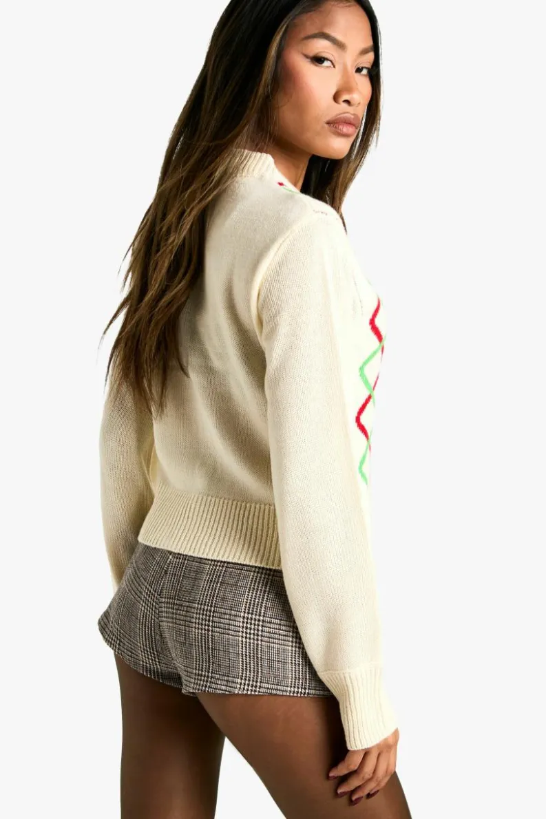 Cardigans|Up To 80% Off Winter Warmers*boohoo Fairisle Christmas Button Cardigan cream