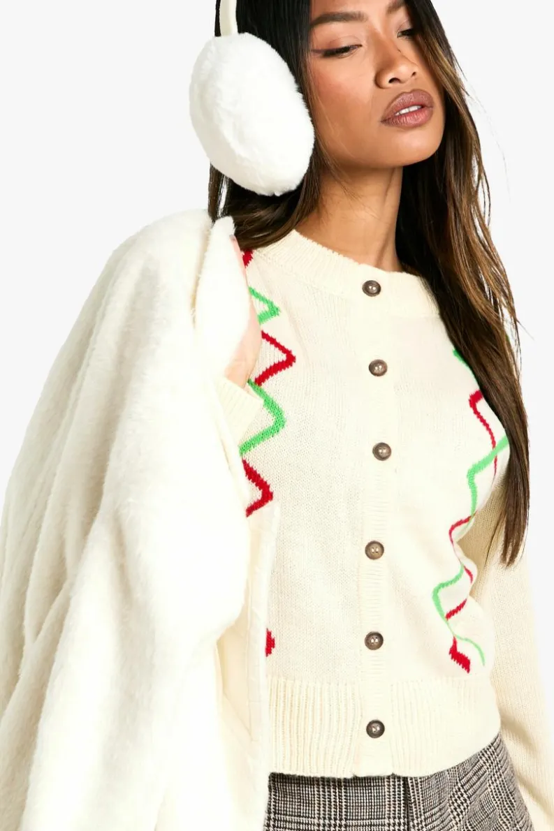 Cardigans|Up To 80% Off Winter Warmers*boohoo Fairisle Christmas Button Cardigan cream