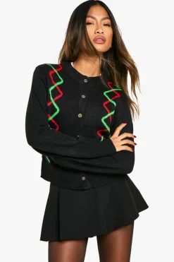 Cardigans*boohoo Fairisle Christmas Button Cardigan black