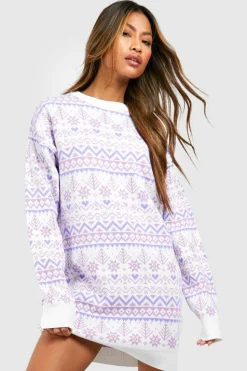 Jumper Dresses|Jumper Dresses*boohoo Fairisle Christmas Jumper Dress lilac