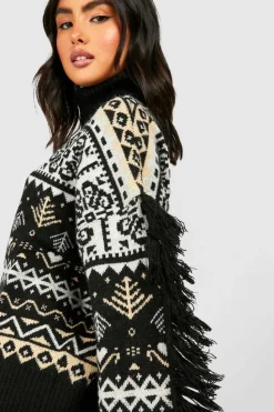 Oversized Jumpers*boohoo Fairisle Knitted Jumper With Fringing black