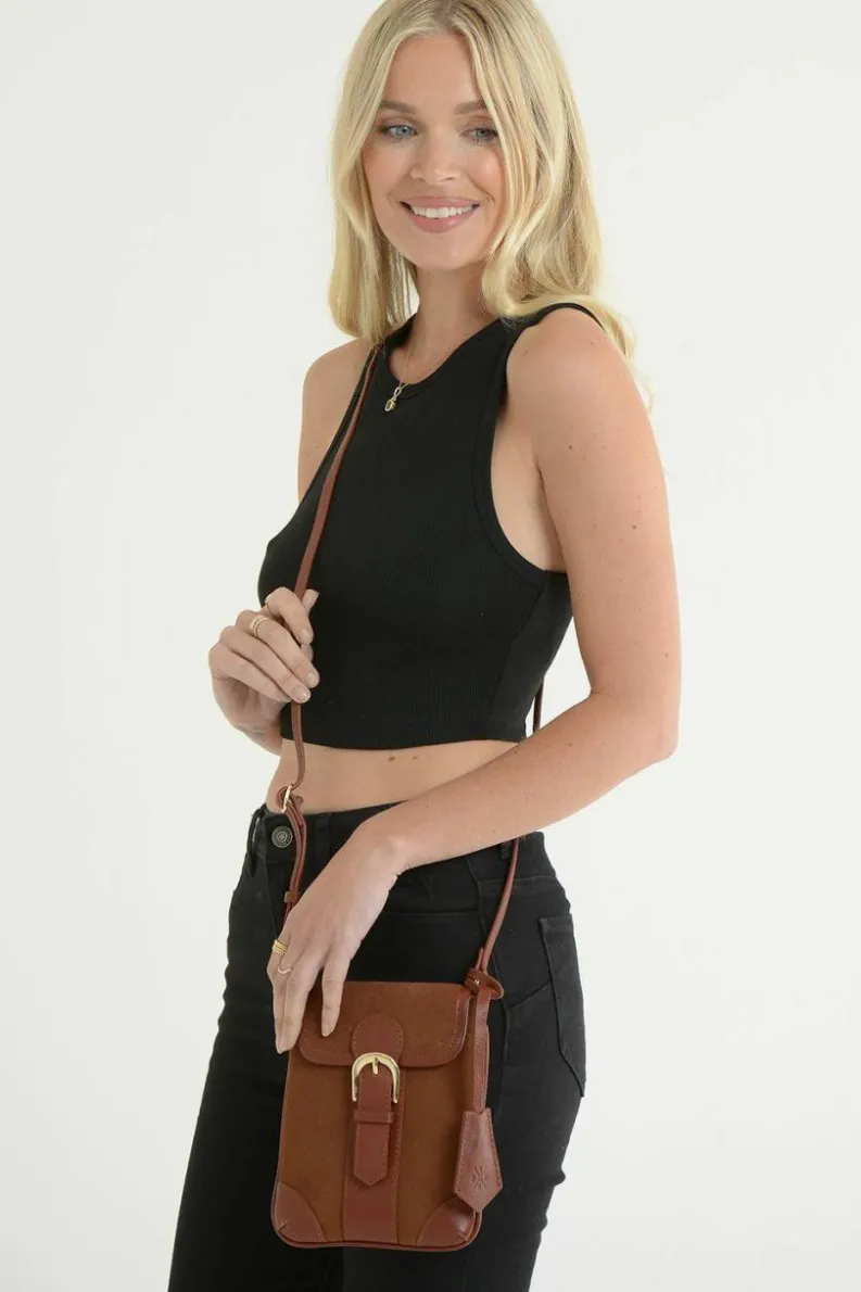 Cross-Body Bags*Ashwood Leather Fascino Fatale' Soft Suede Leather Small Crossbody Bag Tan