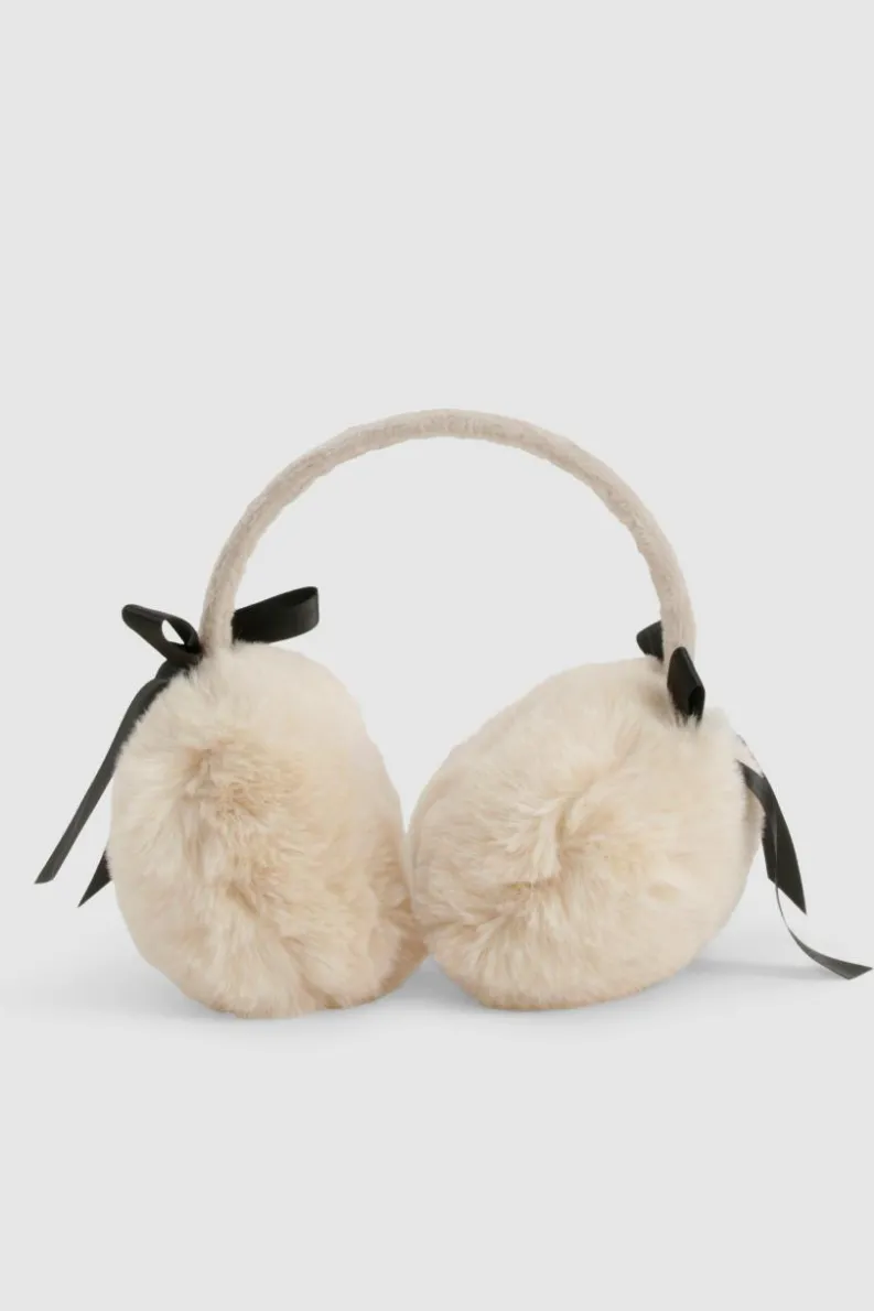 Earmuffs*boohoo Faux Fur Bow Detail Earmuffs beige