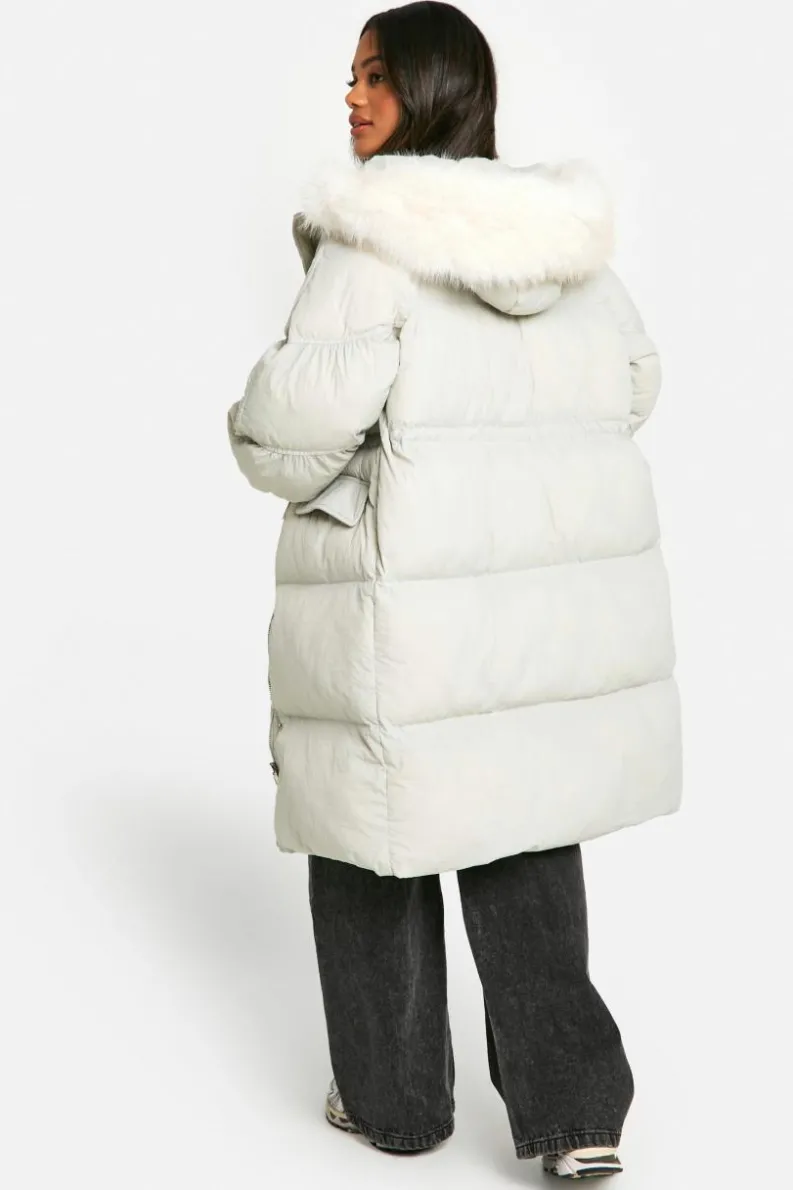 Up To 80% Off Winter Warmers|Parkas*boohoo Faux Fur Hood Padded Parka stone
