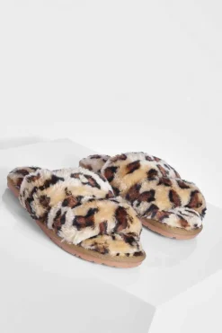 Slippers|Slippers*boohoo Faux Fur Leopard Slipper brown