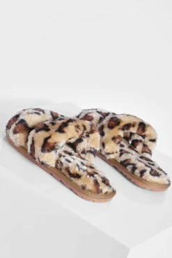 Slippers|Slippers*boohoo Faux Fur Leopard Slipper brown