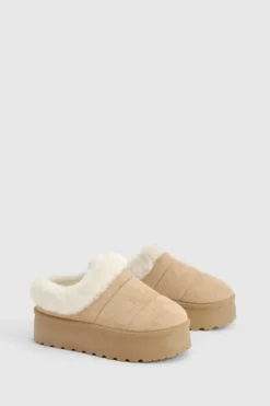 Cosy Boots|All Boots*boohoo Faux Fur Platform Cosy Mules sand