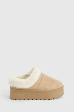 Cosy Boots|All Boots*boohoo Faux Fur Platform Cosy Mules sand