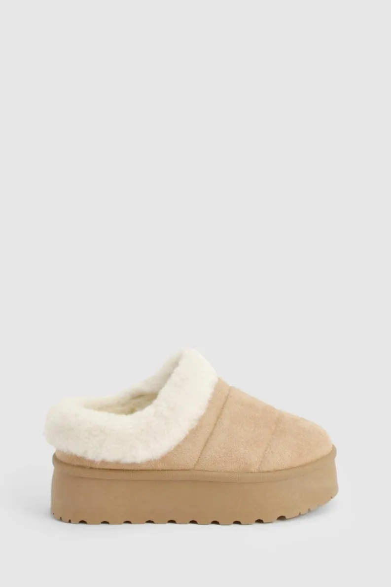 Cosy Boots|All Boots*boohoo Faux Fur Platform Cosy Mules sand