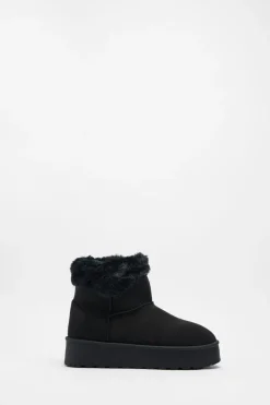 Ankle Boots*NastyGal Faux Fur Platform Mini Ankle Boots black