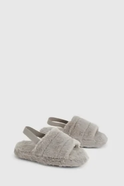 Slippers|Slippers*boohoo Faux Fur Slingback Slippers grey