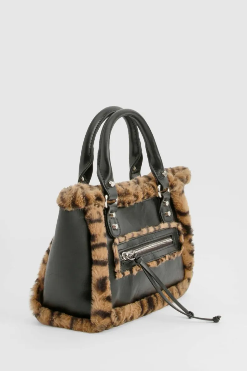 Handbags*boohoo Faux Fur Trim Mini Bag black