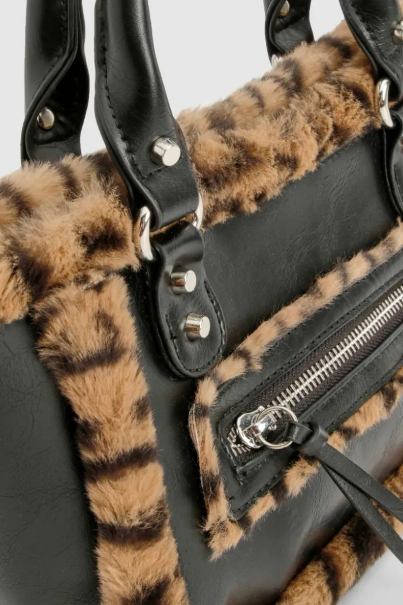 Handbags*boohoo Faux Fur Trim Mini Bag black