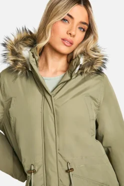 Up To 80% Off Winter Warmers|Parkas*boohoo Faux Fur Trim Parka khaki