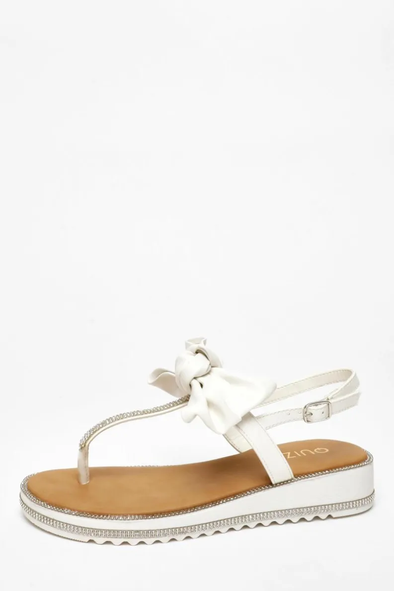 Sandals*Quiz Faux Leather Bow Flat Sandals White