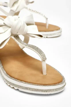 Sandals*Quiz Faux Leather Bow Flat Sandals White