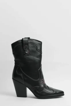 Cowboy Boots|Ankle Boots*NastyGal Faux Leather Contrast Embroidery Ankle Western Boot black