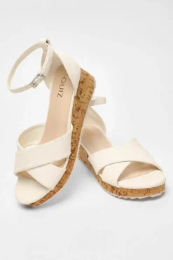 Sandals*Quiz Faux Leather Cross Strap Low Wedges White