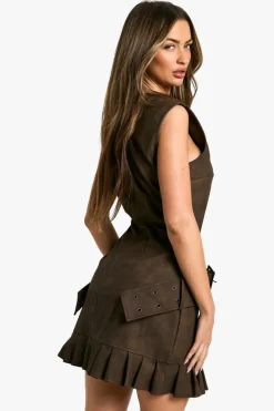 Mini Dresses|Dresses*boohoo Faux Leather Double Belt Mini Dress brown