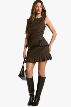 Mini Dresses|Dresses*boohoo Faux Leather Double Belt Mini Dress brown