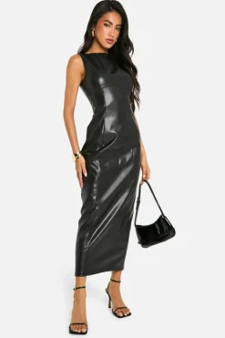 Bodycon Dresses*boohoo Faux Leather Midaxi Dress black