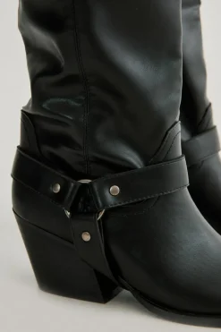 Cowboy Boots*NastyGal Faux Leather Pointed Toe Knee High Western Boot black