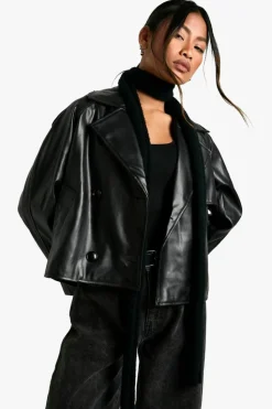 Up To 80% Off Winter Warmers|Trench Coats*boohoo Faux Leather Short Trench Coat black