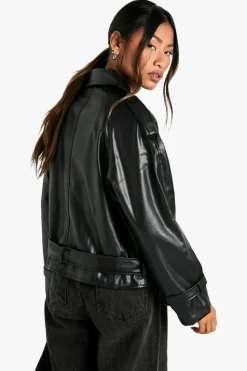 Up To 80% Off Winter Warmers|Trench Coats*boohoo Faux Leather Short Trench Coat black