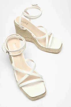 Sandals*Quiz Faux Leather Strappy Woven Wedges White