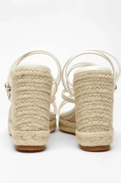 Sandals*Quiz Faux Leather Strappy Woven Wedges White